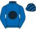 Royal blue, black disc, striped cap}
