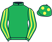 Emerald green, emerald green and yellow striped sleeves, yellow spots on cap}