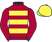 Maroon & yellow hoops, maroon sleeves, yellow cap}