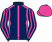 Dark blue, pink seams, striped sleeves, pink cap}