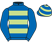 Royal blue, light green hoops, royal blue sleeves}