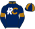 Navy blue, white emblematic 'R' & copper 'C', copper collar and armlets, navy blue and copper quartered cap}