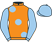 Orange, large light blue spots, sleeves and cap}