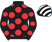 Black, red spots, black and white striped cap}