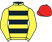 Yellow and black hoops, yellow sleeves, red cap}