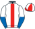 White, red stripe, white and royal blue halved sleeves, red and white quartered cap}