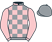 Pink and grey check, pink sleeves, grey cap}