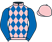 Pink and royal blue diamonds, royal blue sleeves, pink cap}