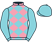 Pale pink and pale blue checked diamonds, pale blue sleeves and cap}