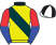Yellow,dark green sash, black collar,redandblue halved slvs, blackandwhite qtd cap, white peak}