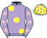 Mauve, large yellow spots, mauve sleeves, pink stars, yellow cap, mauve stars}