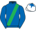 Royal blue, emerald green sash, white cap, royal blue star}