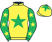 Yellow, emerald green star, emerald green sleeves, yellow stars, yellow cap, emerald green star}