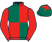 Dark green and red quartered, red sleeves, red star on cap}