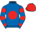 Royal blue, red disc, hooped sleeves, red cap}