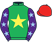 Emerald green, yellow star, purple sleeves, light blue stars, red cap}