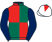 Red and dark green (quartered), dark blue sleeves, white cap, red diamond}