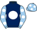Dark blue, white disc, light blue sleeves, white spots and cap}