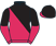 Cerise and black halved diagonally, halved sleeves, black cap, cerise peak}