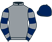 Grey, dark blue and grey hooped sleeves, dark blue cap}