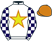 White, neon yellow and dark orange star, white and navy checked sleeves, dark orange cap}