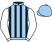 Light blue & black stripes, white sleeves, light blue cap}