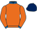 Tangerine, royal blue collar and cuffs, dark blue cap}