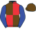 Brown and red quartered, blue sleeves, brown cap}