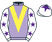 Mauve, yellow chevron, white sleeves, purple stars, white cap, purple star}