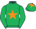 Emerald green, orange star and star on cap}