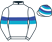 White, blue and turquoise hoop, white sleeves, blue and turquoise armbands, white cap, blue and turquoise hoops}