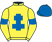 Yellow, royal blue cross of lorraine, armlets and cap}