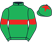 Emerald green, red hoop, armlets and star on cap}