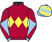 Maroon, yellow triple diamond, maroon and light blue diabolo on sleeves, light blue cap, yellow diamonds}