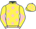 Yellow, pink stars, diabolo on sleeves and stars on cap}