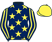 Dark blue, yellow stars, striped sleeves, yellow cap}