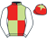 Red and light green quartered, white sleeves, red cap, light green star}