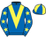 Royal blue, yellow chevron, royal blue sleeves, yellow stars, quartered cap}