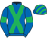 Royal blue, emerald green cross sashes and armlet, striped cap}