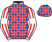 Red and blue checks, white and red striped collar white and red striped sleeves, white armbands,}