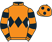 Orange, black triple diamond, hooped sleeves, orange cap, black spots