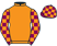 Orange, purple and orange checked sleeves and cap}