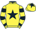 Yellow, black star, hooped sleeves and star on cap}