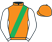Orange, emerald green sash, white sleeves, orange cap}