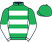 Emerald green and white hoops, white and emerald green halved sleeves, emerald green cap}