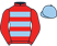 Red, light blue hoops, red sleeves, light blue cap}
