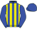 Blue and yellow stripes, blue sleeves and cap}
