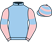 Light blue, pink sleeves, light blue armlets, light blue and pink hooped cap