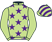Light green, purple stars, light green sleeves, striped cap}