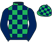 Emerald green and dark blue check, dark blue sleeves}